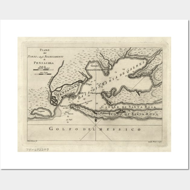 Vintage Map of Pensacola Florida (1763) Wall Art by Bravuramedia